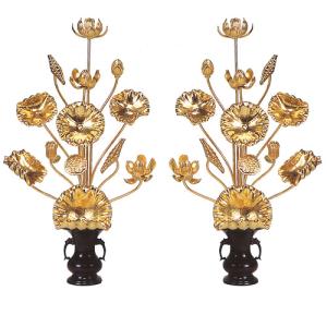 仏壇屋 滝田商店 常花 木製 本金箔 1.5尺(9本立)(一対)(木花)（寺院用