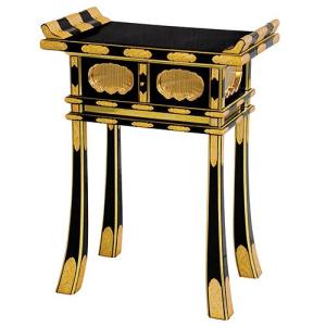【送料無料】【希少】木製高級寺院仏具　経机 　骨董品 仏具 寺院用 背高 経机 机 卓 黒塗 金具打1尺6寸 中京型 純金箔 寺院