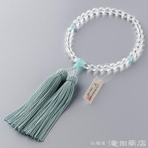 数珠 女性用 本水晶 シーブルーカルセドニー仕...の詳細画像1