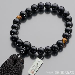 数珠 男性用 黒檀 (艶あり) 2天虎目石 22玉 念珠袋付き｜仏壇・仏具販売-仏壇屋 滝田商店