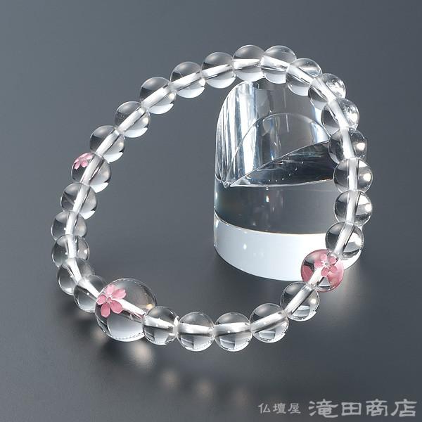 腕輪念珠 数珠 ブレスレット 本水晶 桜彫り 7mm