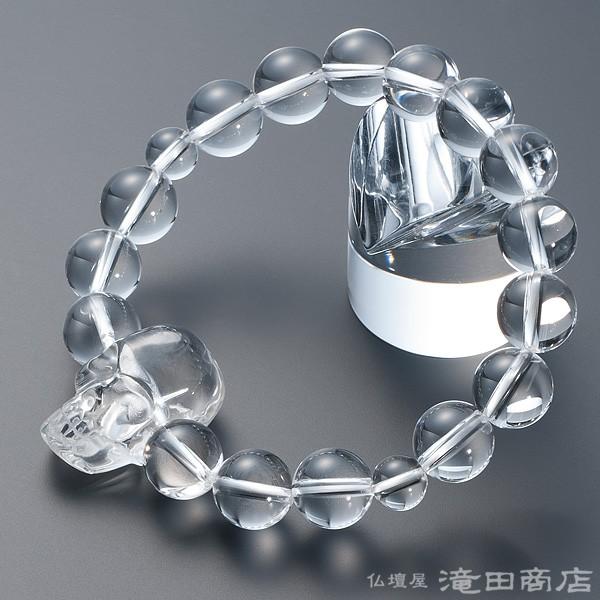 腕輪念珠 数珠 ブレスレット 骸骨彫り(髑髏彫り) 本水晶 12mm