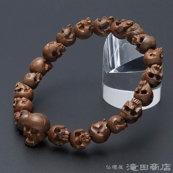 腕輪念珠 数珠 ブレスレット 骸骨彫り(髑髏彫り) 柘植 10mm