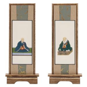 時代物大谷本願寺 和朝親鸞聖人真影/釈蓮如上人の掛軸(1対)寺務釈勝如 裏面銘入 時代物大谷本願寺 和朝親鸞聖人真影/釈蓮如上人の掛軸(1