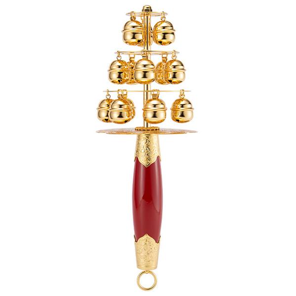 神楽鈴 本金メッキ 十字型 全長31cm×巾11cm かぐら鈴 東型 お神楽 三番叟鈴 巫女鈴 日本...