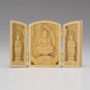 厄除け三開仏 真言宗三尊 柘植製（大日如来・不動明王・弘法大師