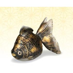 九谷焼　金魚   5号 金魚・ 黒彩  縁起の置物　逸品・鮮やかな色