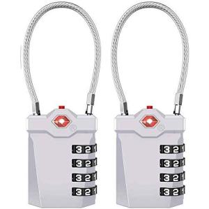 ZHEGE 2個TSAロック 海外旅行用鍵 ワイヤーロック 南京錠4桁 ダイヤル式 暗証番号 白い数字 オープン警告インジケ