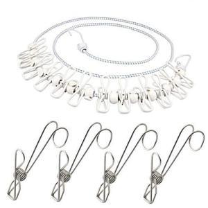 YOYIMONO 洗濯物干し 室内物干し 洗濯ロープ 12個クリップタイプ 室内 旅行 キャンプ 最適便利グッズ 付属品 フック付き洗濯バサミ