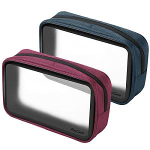 ProCase  トラベルトイレタリーバッグ TSA承認済み PVC ナイロン 収納 持ち運び 旅行ポーチ コスメクリアバッグ 空港航空認証 - ネイビー レッド