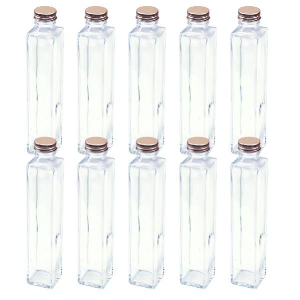 ハーバリウム　四角柱ガラス瓶　200cc　10本セット　キャップ付　硝子ビン　透明瓶　花材　ウエディ...
