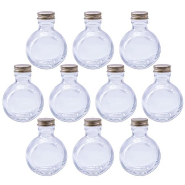 ハーバリウム　丸スキットル型　ガラス瓶　100cc　10本セット　キャップ付　硝子ビン　透明瓶　変形...