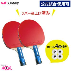 卓球ラケット2本 ボール4個セット Butterfly バタフライ aab0365 張本智和2000 卓球 ラケット 初心者 練習｜takuten-takkyu