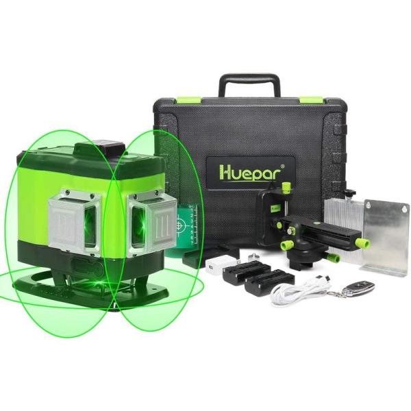 Huepar 3x360° レーザー墨出し器 グリーン 緑色 レーザー クロスライン 大矩 フルライ...