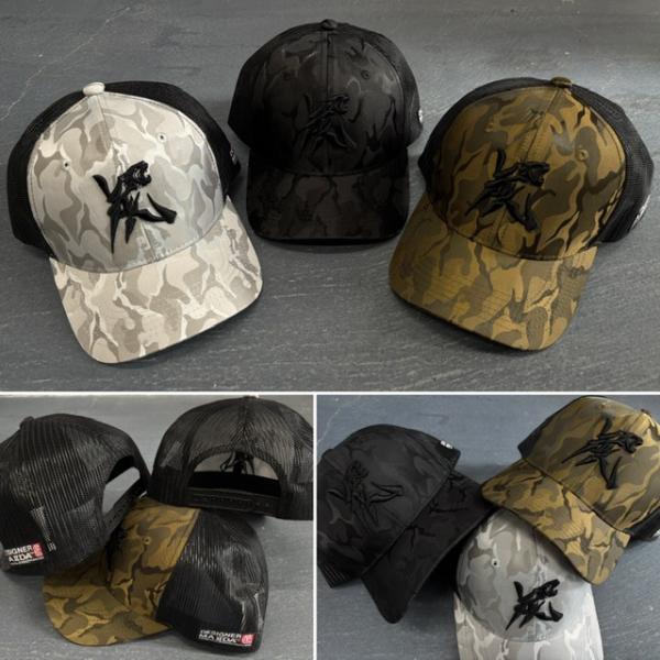 虎軍3D刺繍・迷彩バックメッシュキャップ