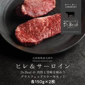 Dr.Beef ステーキ ヒレ&サーロイン2種セット 合計300g (ヒレ150g サーロイン150g) グラスフェッドビーフ 国産 黒毛和牛 赤身 牛肉 ギフト 送料無料｜tamachanshop