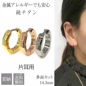 フープピアス 純チタン 金属アレルギー 片耳用 多面カット チタン 14mm リングピアス 輪っか 地金 つけっぱなし 父の日｜tamai