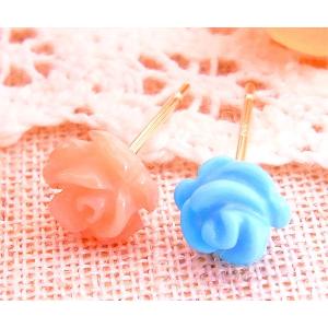 K18 ゴールド 珊瑚　サンゴ 　ターコイズ フラワー　バラ　 ピアス 206818