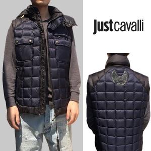 ジャストカヴァリ メンズ アウター ダウンベスト フード付き バイカラー ブラック Just cavalli bkp5｜tamai