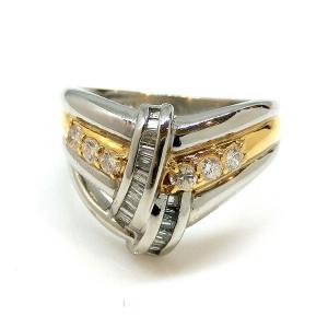 指輪 ダイヤモンドリング プラチナ 18金 コンビ K18 PT イエローゴールド YG ダイヤ 4月誕生石 豪華 大きめ 幅広 2色 (t59)｜tamai