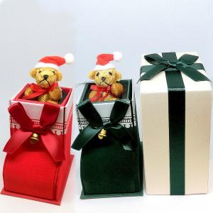 ジュエリーボックス 宝石箱 BOX ケース ラッピング 赤 緑 リボン 小物 可愛い くま ベア ストラップ xmas-box1 母の日｜tamai