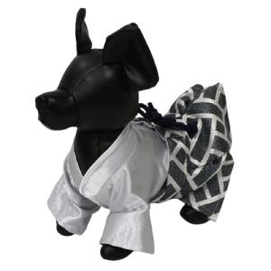 オーダーメイド犬服の着物金尽くし鶴の袴黒静電気防止加工裏地つき