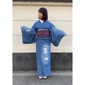 デニム着物 レディース インディゴ クラッシュ加工 : 京呉服・宝石の店