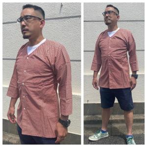 鯉口シャツ 大人用 S、M、L 市松模様 赤、紺 田巻屋オリジナル : 京