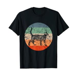 レトロな猫のシルエット - ヴィンテージベンガルキャット Tシャツ｜tamari-do