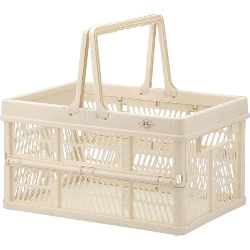 不二貿易 折りたたみ コンテナ かご 幅45×奥行31.5×高さ25cm ホワイト 取っ手付き 持ち...