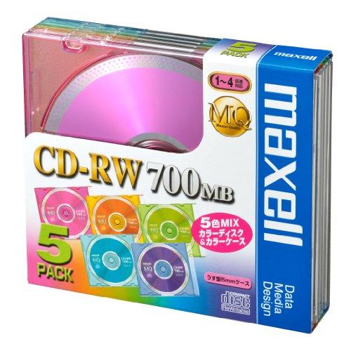 maxell データ用 CD-RW 700MB 4倍速対応 カラーミックス 5枚 5mmケース入 C...