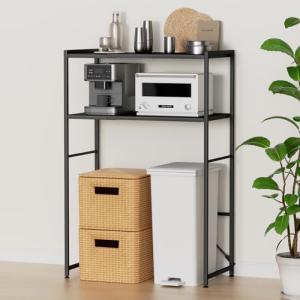 幅伸縮可・上下調整可ゴミ箱上ラック TKUIN 電子レンジラック レンジ台 幅60〜80cm 高さ8段階調整 トースター置き台 多機能 キッチン