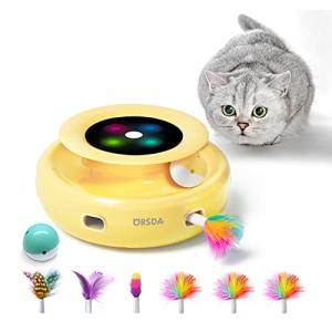 猫おもちゃ 電動 ORSDA 猫じゃらし 自動 猫ボール 2in1一体式 6本取り替え天然羽根付 一人遊び猫おもちゃ自動 スピード調整可能 寂し｜tamari-do