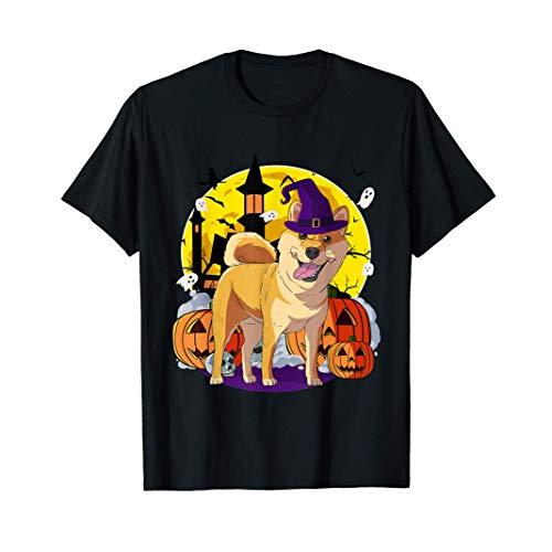 ハッピーハロウィン柴犬犬魔女かぼちゃ Tシャツ