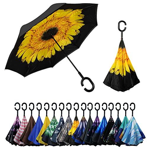 YOKITOMO 長傘 レディース 逆さ傘 丈夫 撥水 内外２枚の布の構成で耐風 熱中症対策 遮光 ...