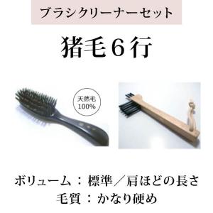 創業300年江戸屋 天然毛 高級ヘアブラシ 猪毛6行植えヘアブラシ＋専用ブラシクリーナーセット 猪毛100％ 標準髪ボリューム向け