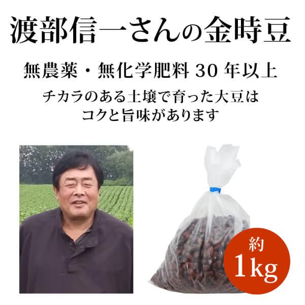 北海道産 無農薬 金時豆 - 渡部信一さんの金時豆約1kg 無農薬 無化学肥料栽培30年の美味しい金...