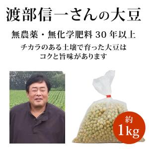 北海道産 無農薬大豆 - 渡部信一さんの大豆約1kg 品種は音更大袖 無農薬 無化学肥料栽培30年の美味しい大豆 渡部さんは化学薬品とは無縁の生産者｜tamashii