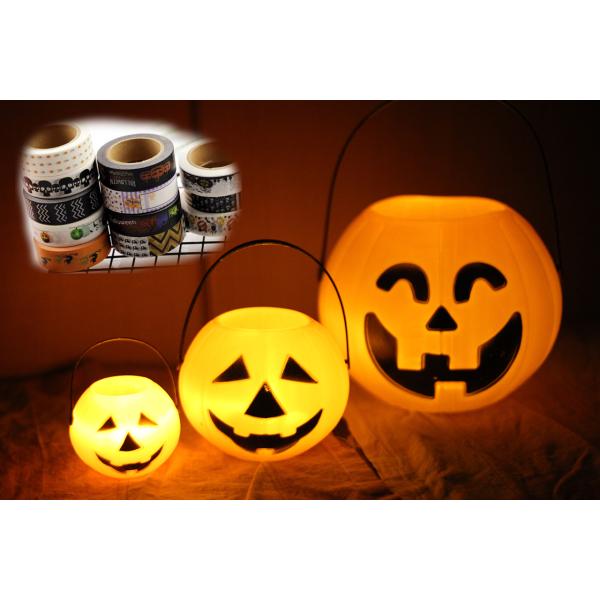 ハロウィン 飾り カボチャ かぼちゃ バケツ 大中小3個 LEDキャンドル 電池付 マスキングテープ...