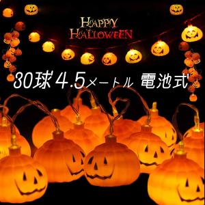 ハロウィン 飾り ガーランド イルミネーション LED カボチャ 電池式 30球 4.5m 防水 パンプキン 電飾  屋外 室内 かぼちゃ｜tamasoft2