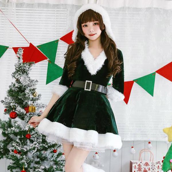 Vネック サンタ コスプレ パニエ付 ふわふわ ファー クリスマス 大きい サイズ M〜XXL 3L...