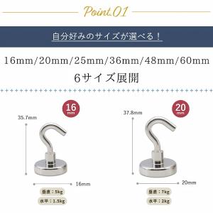マグネットフック 強力 回転式 5個セット ネ...の詳細画像3