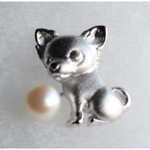ワンちゃん 犬 パール タックブローチ ラペルピン シルバー製 伊勢志摩