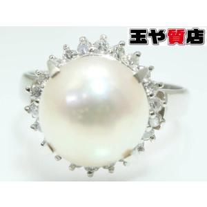 約11mm天然パールリング 13号 Pt900 0.26ct天然ダイヤモンド 真珠 一粒 