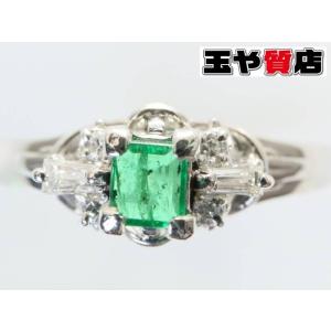 エメラルド0.2ct ダイヤ0.1ct デザイン リング 14号 プラチナ｜tamaya-chibaken