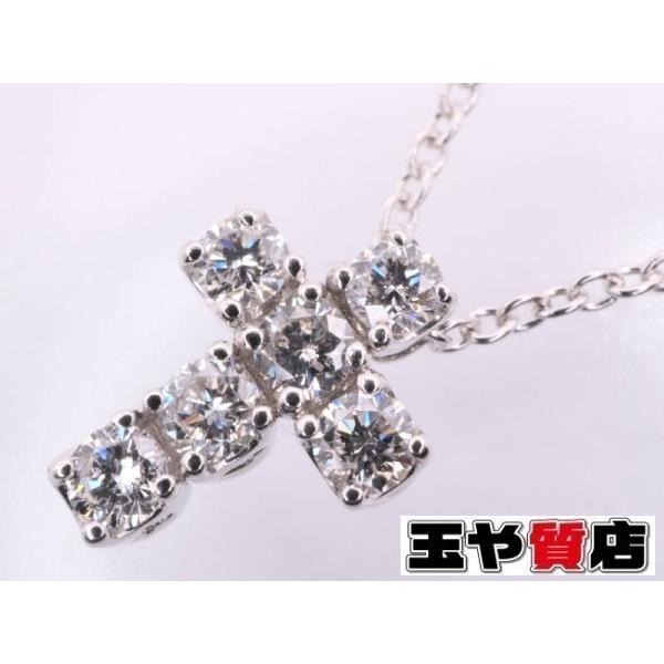 ポンテヴェキオ ネックレス ダイヤ0.23ct クロス ペンダント K18WG 新品同様