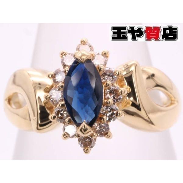 サファイヤ ダイヤ0.18ct デザイン リング 10.5号 K18YG イエローゴールド