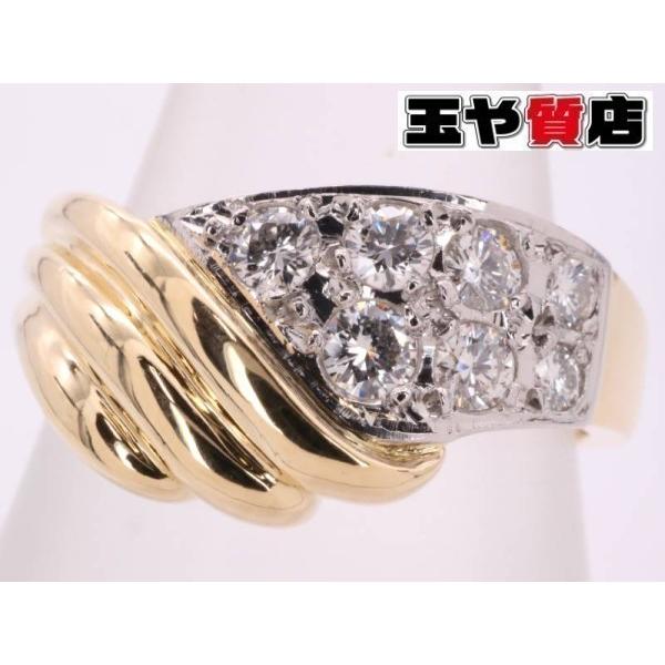 ミキモト 美品 ダイヤ0.21ct デザイン リング 9号 K18YG pt900 プラチナ MIK...