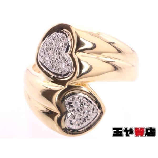 美品 ダイヤ0.08ct ハート デザイン リング13号 pt900 K18YG プラチナ イエロー...