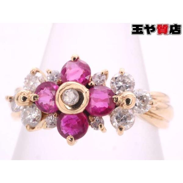 ルビー0.50ct ダイヤ0.35ct デザイン リング 11.5号 K18YG イエローゴールド
